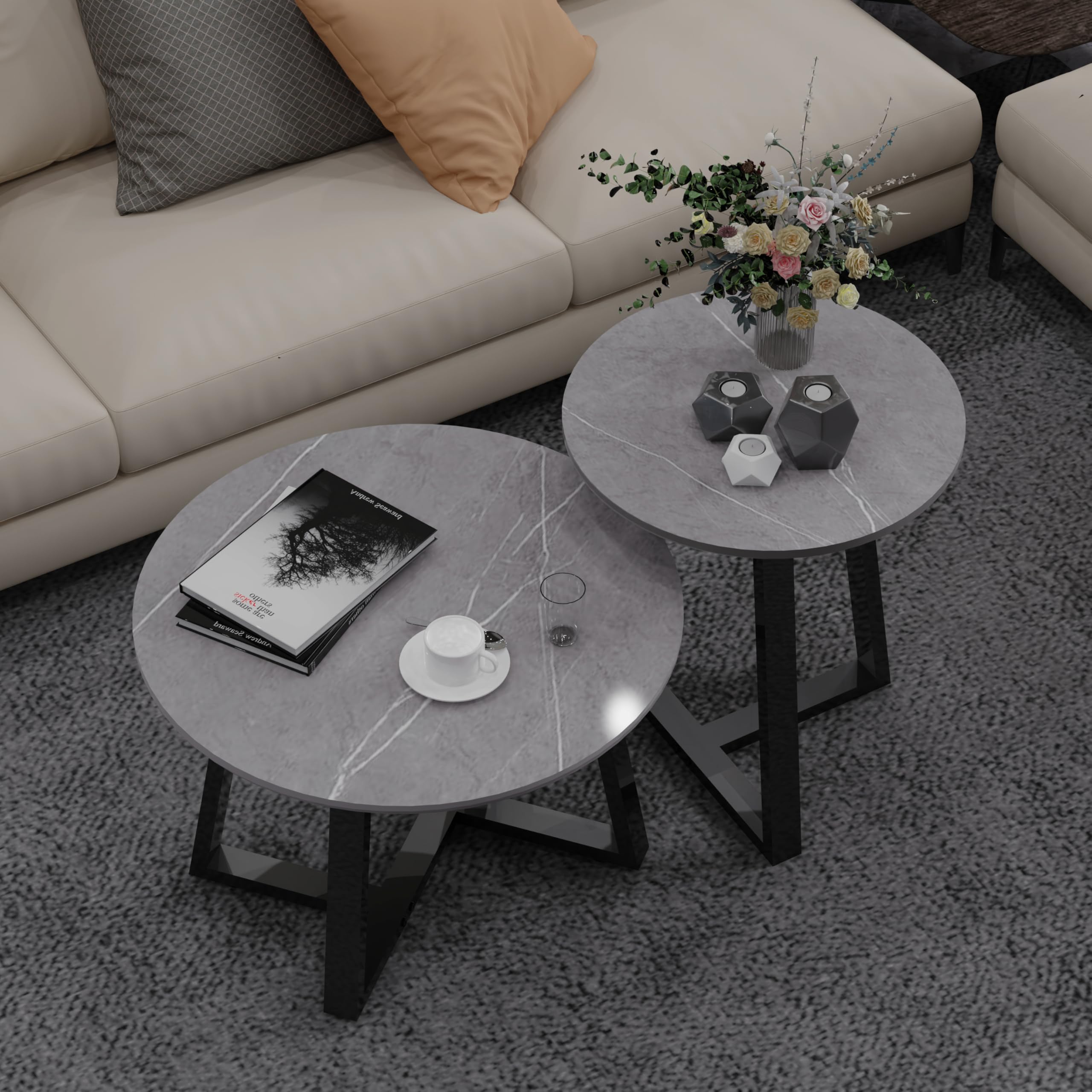 UNHO ローテーブル おしゃれ ネストテーブル 2個セット Amazon.co.jp: UNHO ローテーブル おしゃれ 一人暮らし 丸 2個セット